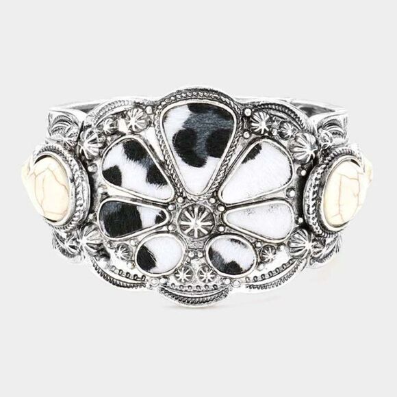 Leopard Pattern Natural Stone Embellished Stretch Bracelet - Picture 1 of 7
